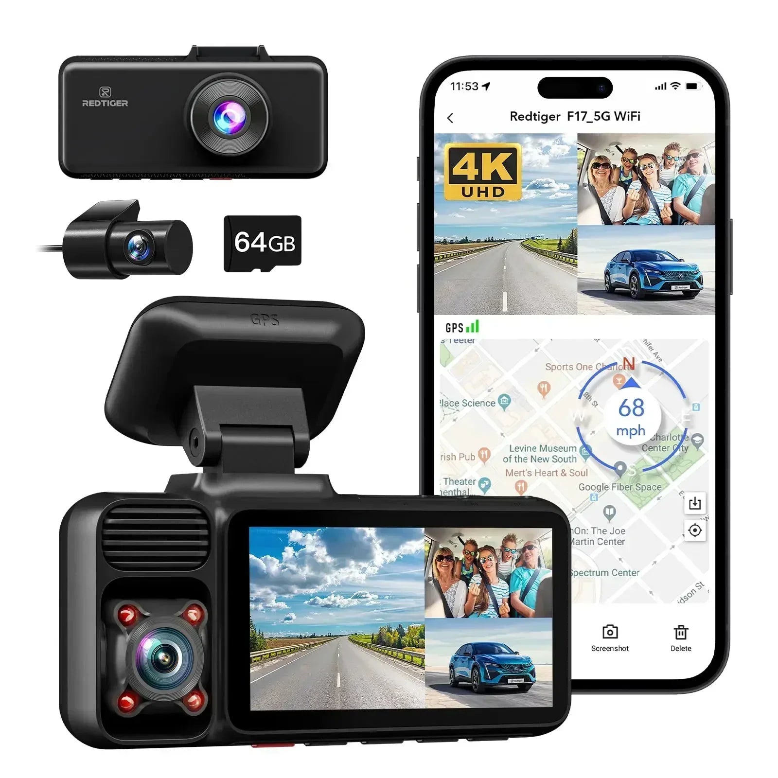 RedTiger 4K Triple Channel Dash Camera with Built-In GPS - Safety First Gear 25