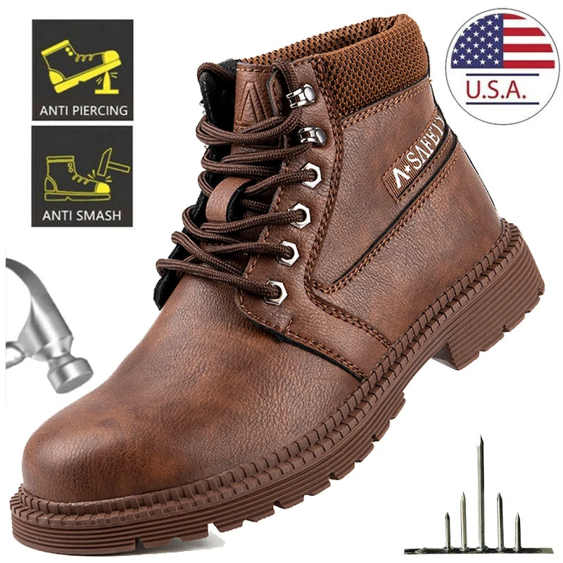 Mens Waterproof Steel Toe Work Boots High Top Safety Shoes - Safety First Gear 25