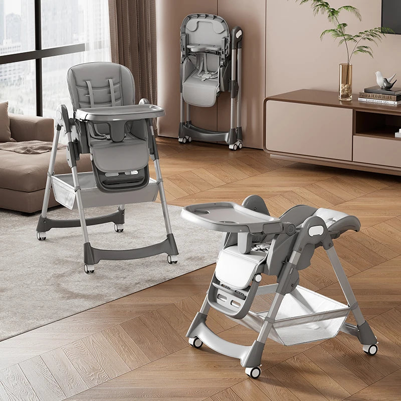 Foldable Baby High Chair with PU Leather Backrest and Harness - Safety First Gear 25