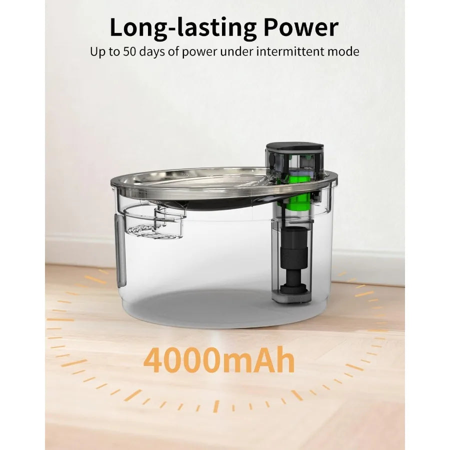 Stainless Steel Wireless Cat Fountain 1 Gallon Battery Operated