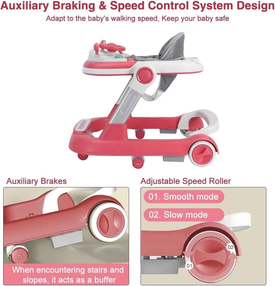 2 in 1 Baby Walker with Removable Feeding and Music Tray - Safety First Gear 25