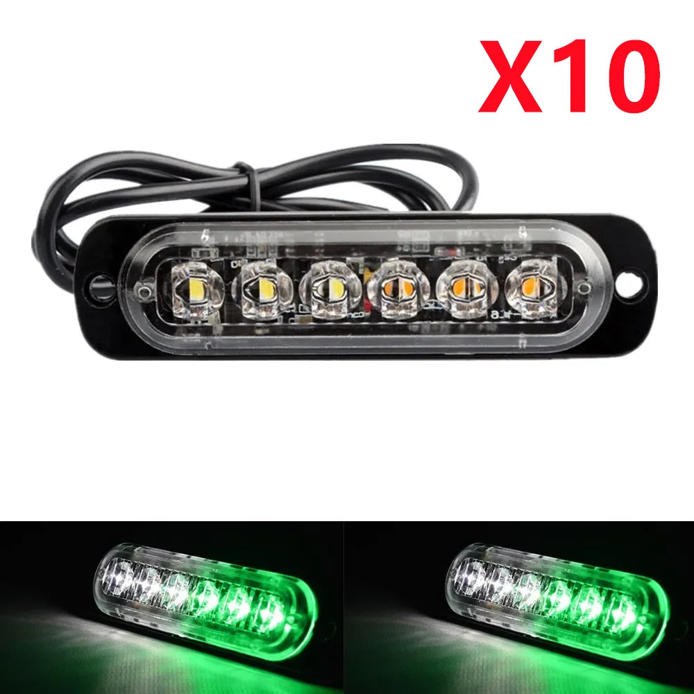 10PCS 6LED Strobe Warning Light for Car 12-24V Emergency Side Marker Light Truck Trailer Flashing Beacon Lamp