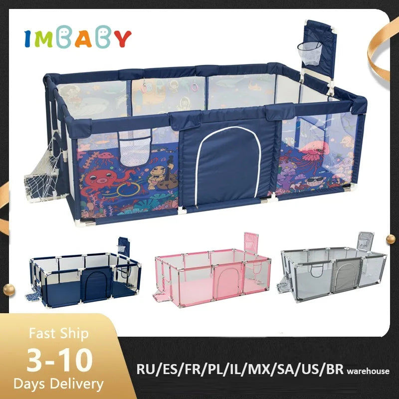 IMBABY Playpen With Basketball Fence For Children Safety