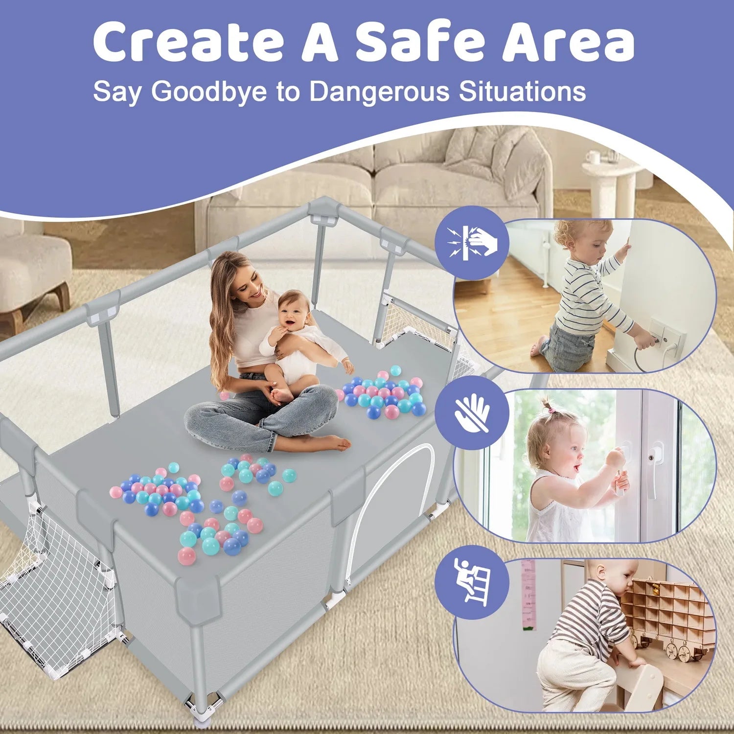ANGDUO Baby Playpen With Soft Breathable Mesh Safety Fence - Safety First Gear 25