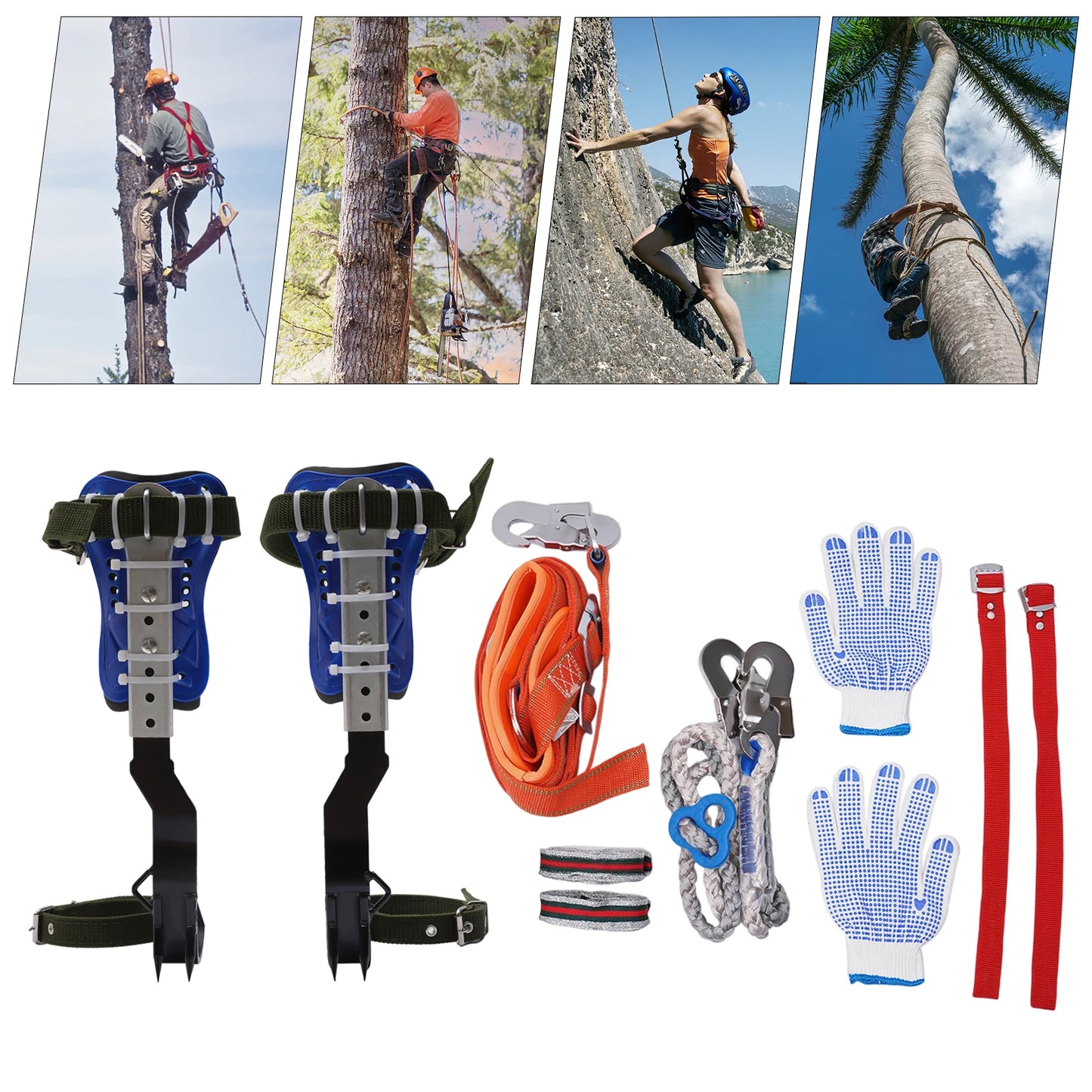 Tree Climbing Spikes Gear Set With Safety Harness Rope Gloves - Safety First Gear 25
