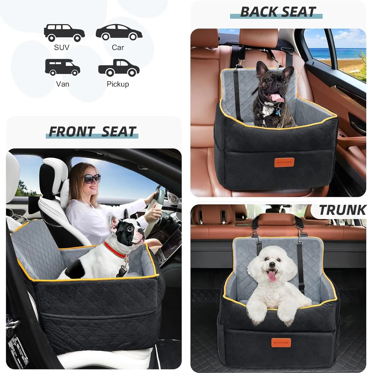 Memory Foam Dog Car Seat For Travel Comfort Washable Cover