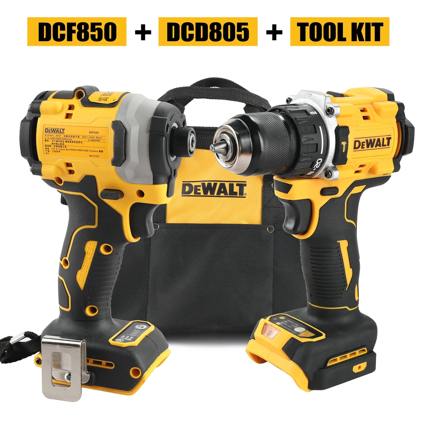 DeWalt 20V Max Brushless Combo Kit DCF805 DCD850 With Bag