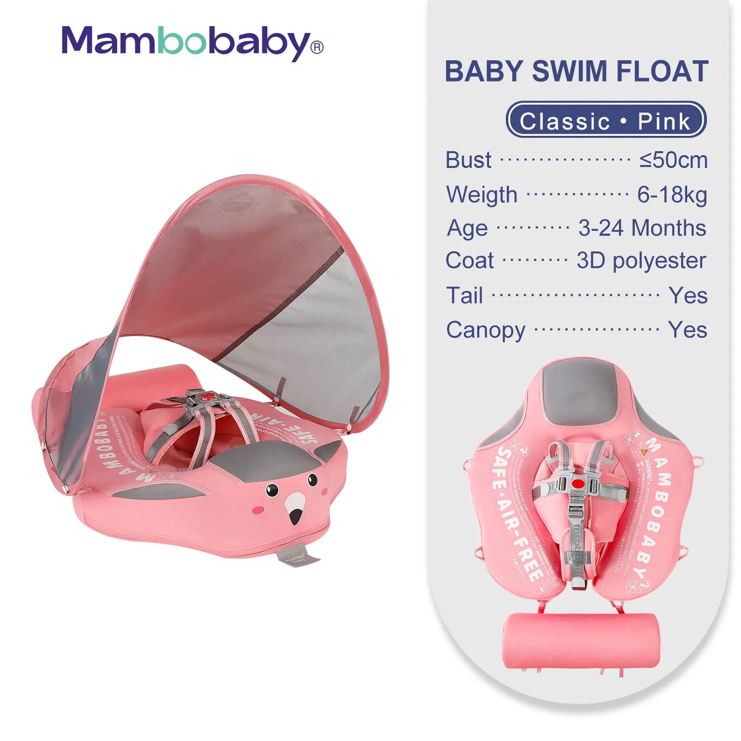 Mambobaby Safe Baby Float with Sunshade Canopy and Strap - Safety First Gear 25