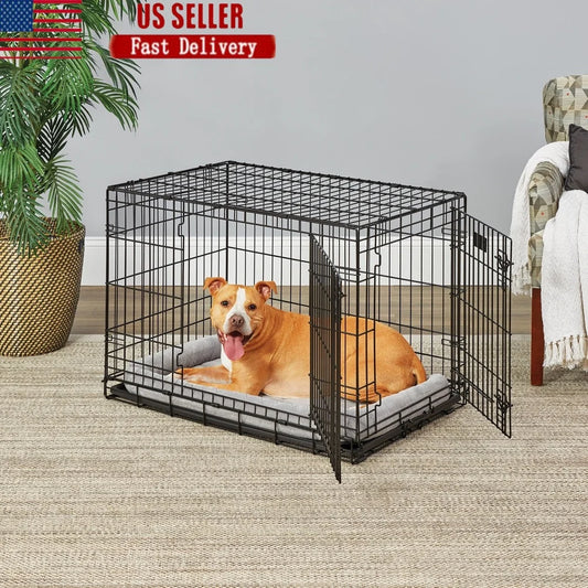 Heavy-Duty Double Door Folding Dog Crate with Divider Panel - Safety First Gear 25