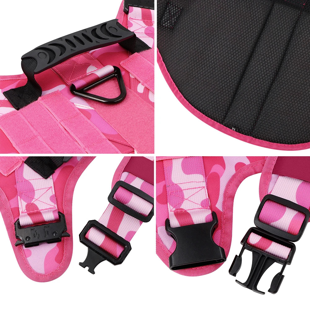 Military Pink Camouflage Dog Harness for Tactical Training - Safety First Gear 25
