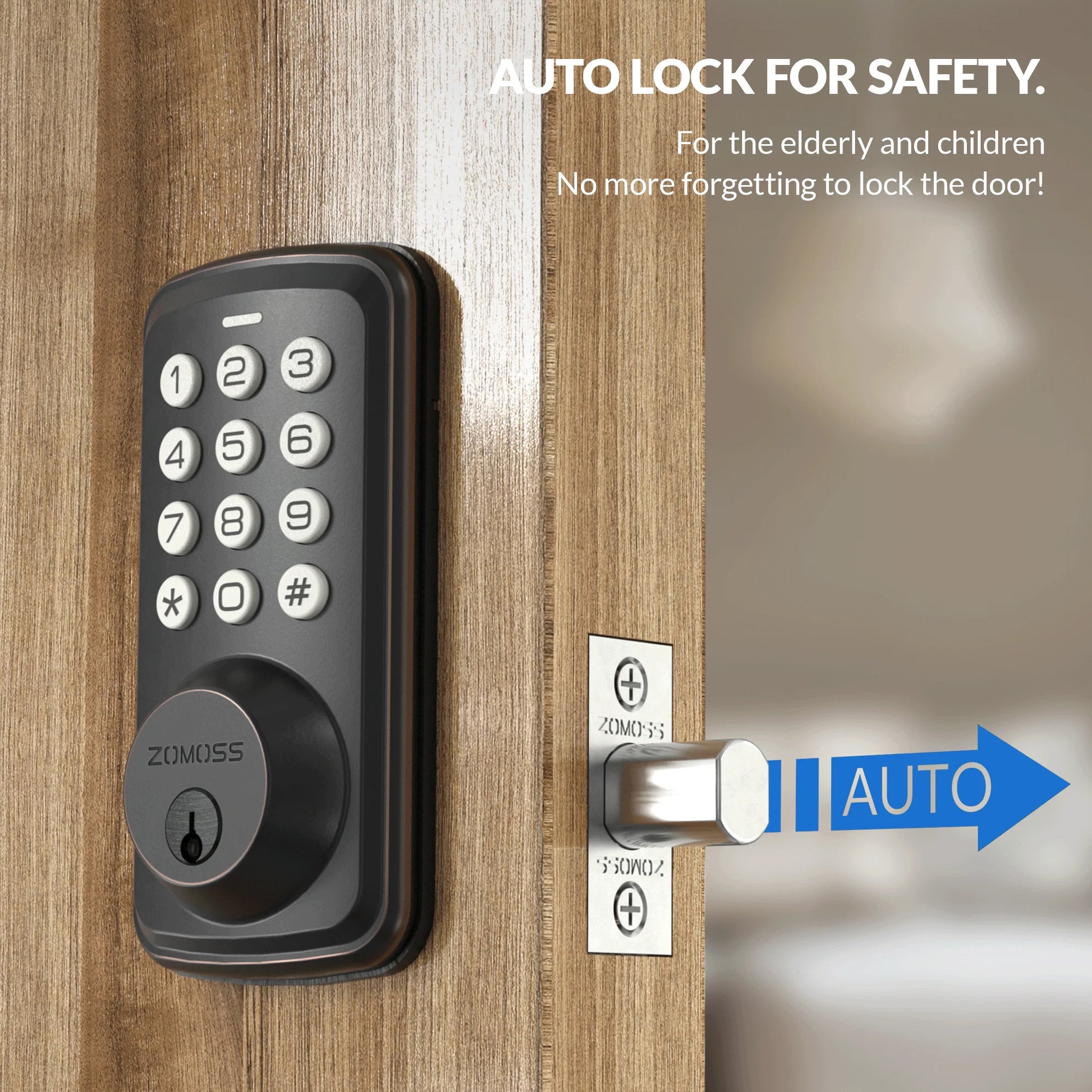 ZOMOSS Smart Keypad Door Lock With Anti-Peeking Password Features - Safety First Gear 25