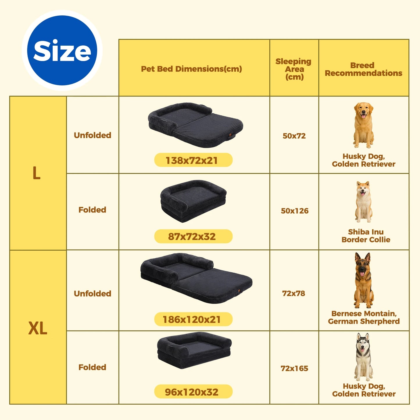 PAWZ Road Foldable Dog Bed For Large Dogs, Plush Washable Pet Sofa With Non Slip Bottom - Safety First Gear 25