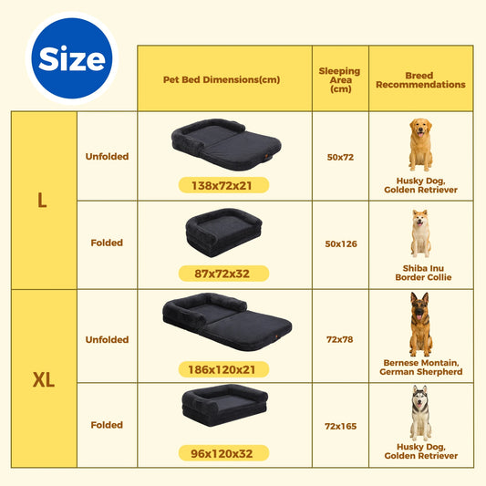PAWZ Road Foldable Dog Bed For Large Dogs, Plush Washable Pet Sofa With Non Slip Bottom - Safety First Gear 25
