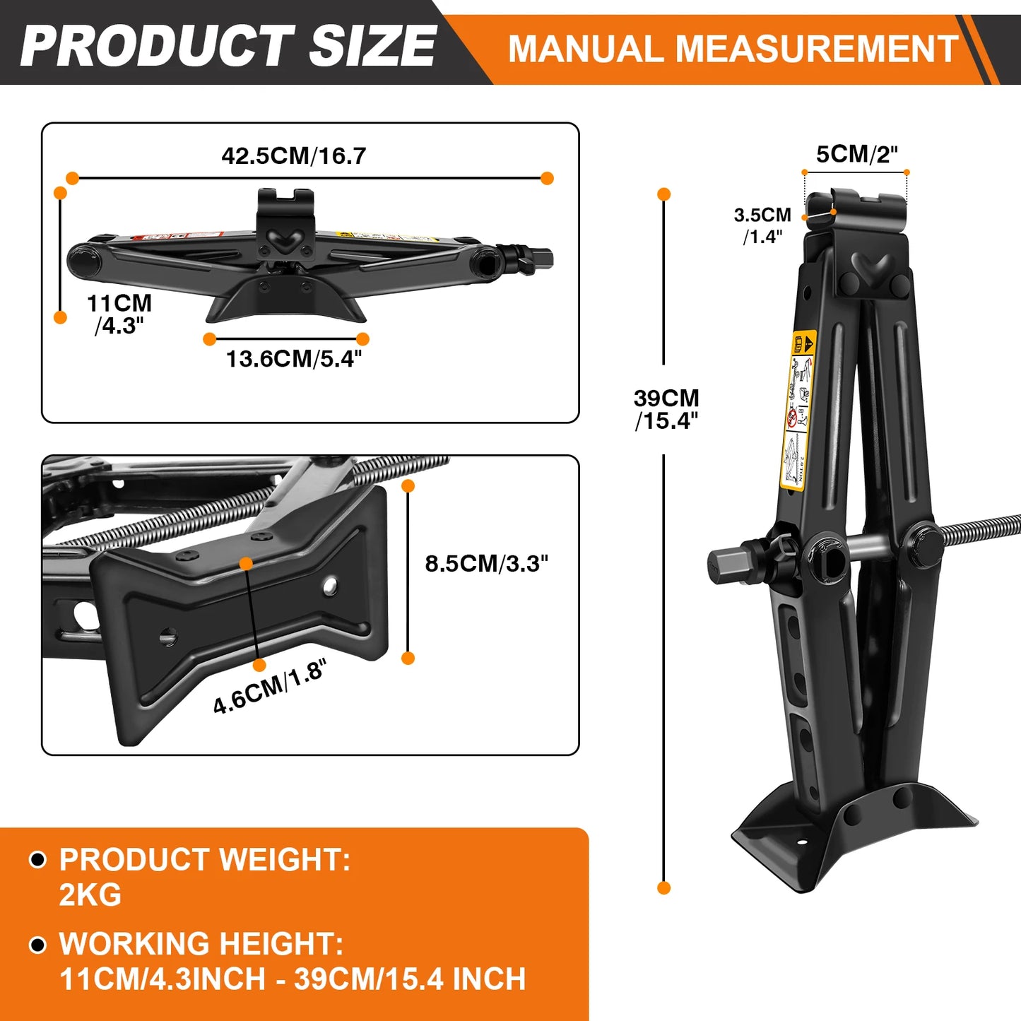DayPlus 2 Ton Car Scissor Jack Emergency Lift Stand