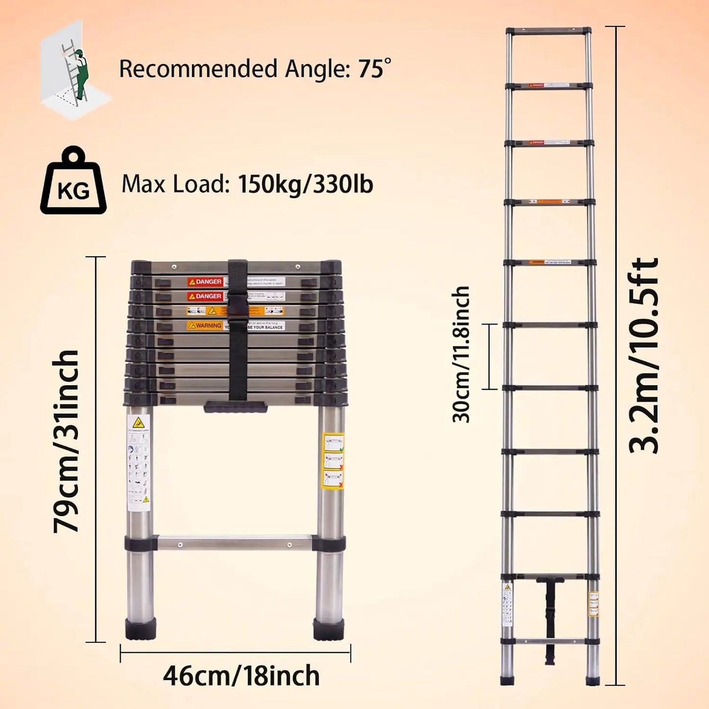 DayPlus Telescoping Stainless Steel Ladder Portable Extendable