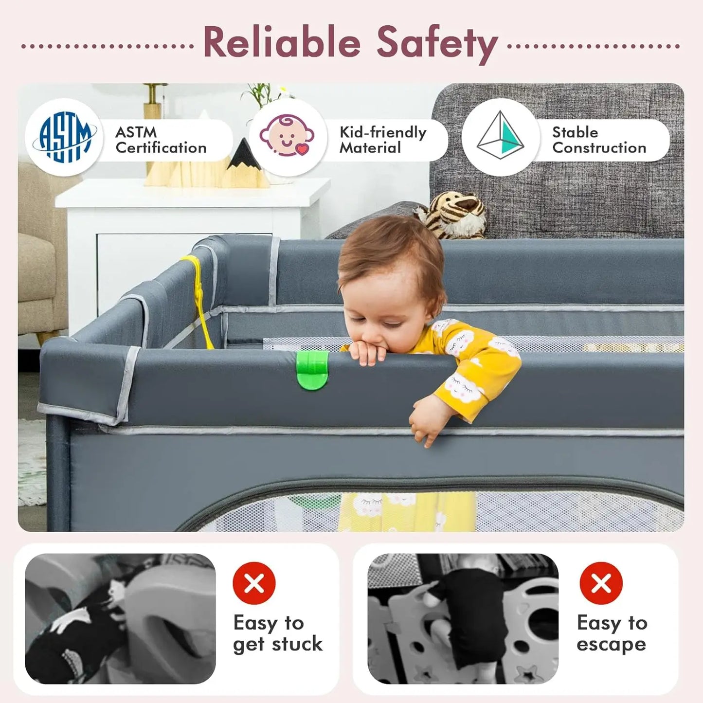 Extra Large Toddler Playpen with Ocean Balls and Suction Cups - Safety First Gear 25