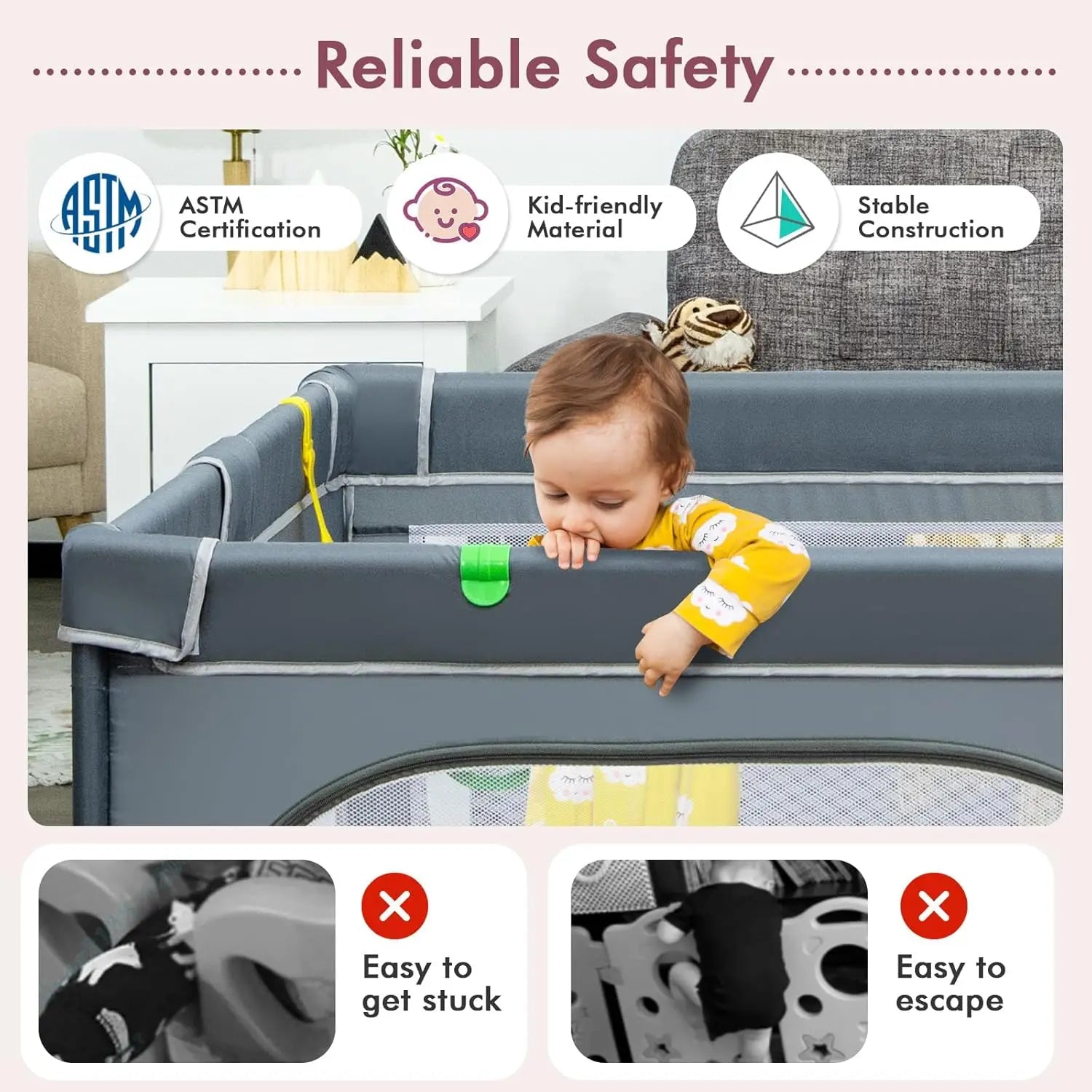 Extra Large Toddler Playpen with Ocean Balls and Suction Cups - Safety First Gear 25