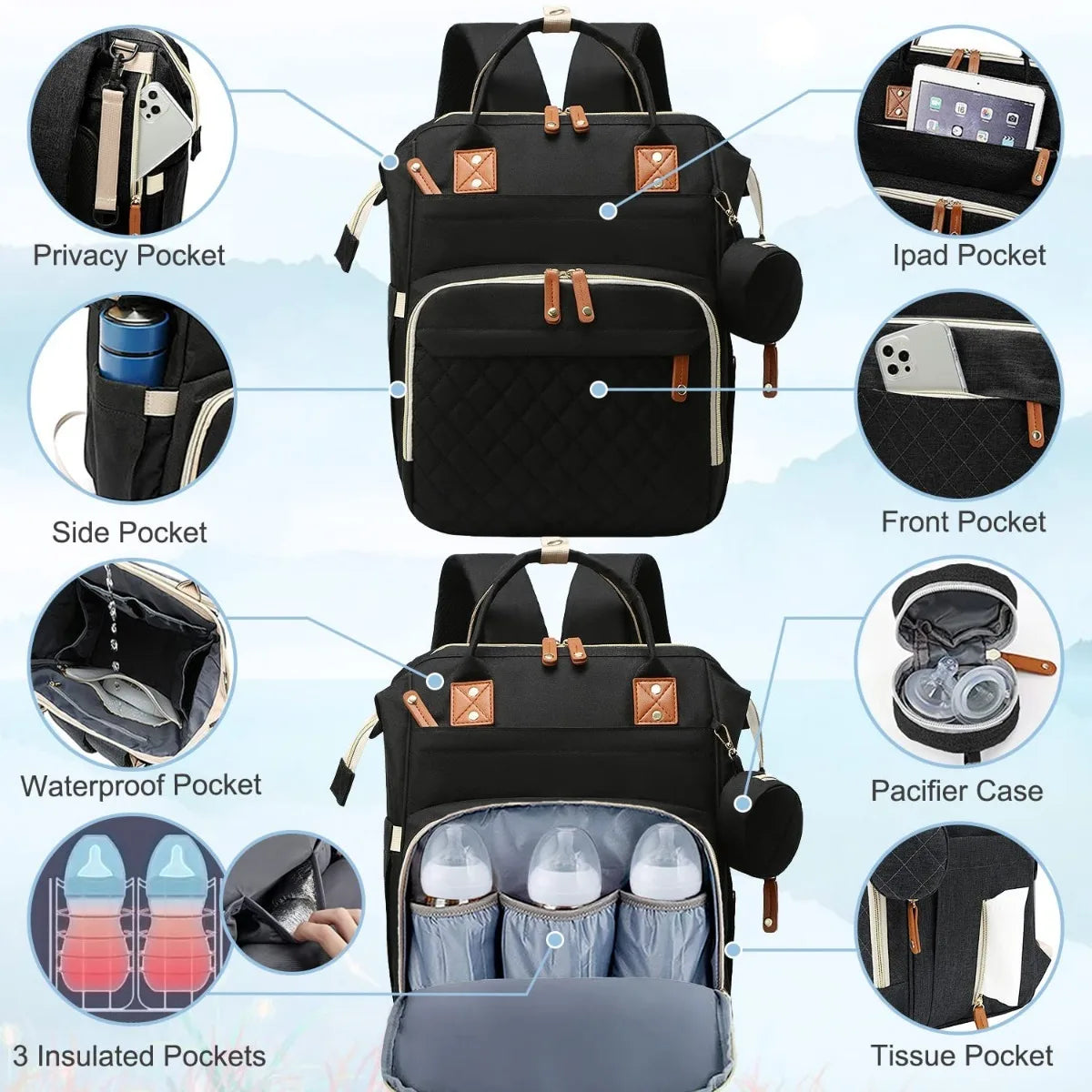 Backpack Diaper Bag For Dad Mom Large Capacity Nursing - Safety First Gear 25