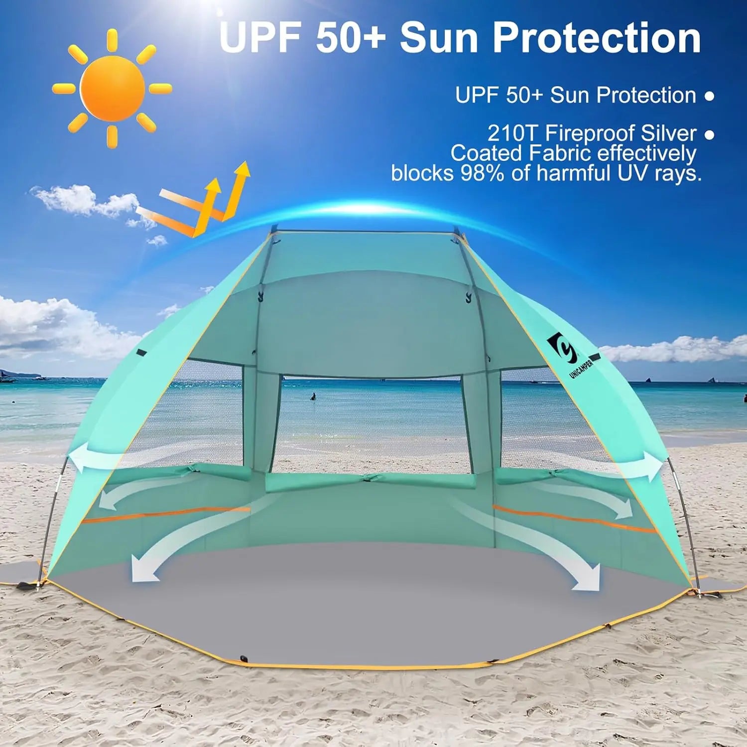 Unp Beach Tent Sun Shelter UPF 50+ With Mesh Windows - Safety First Gear 25