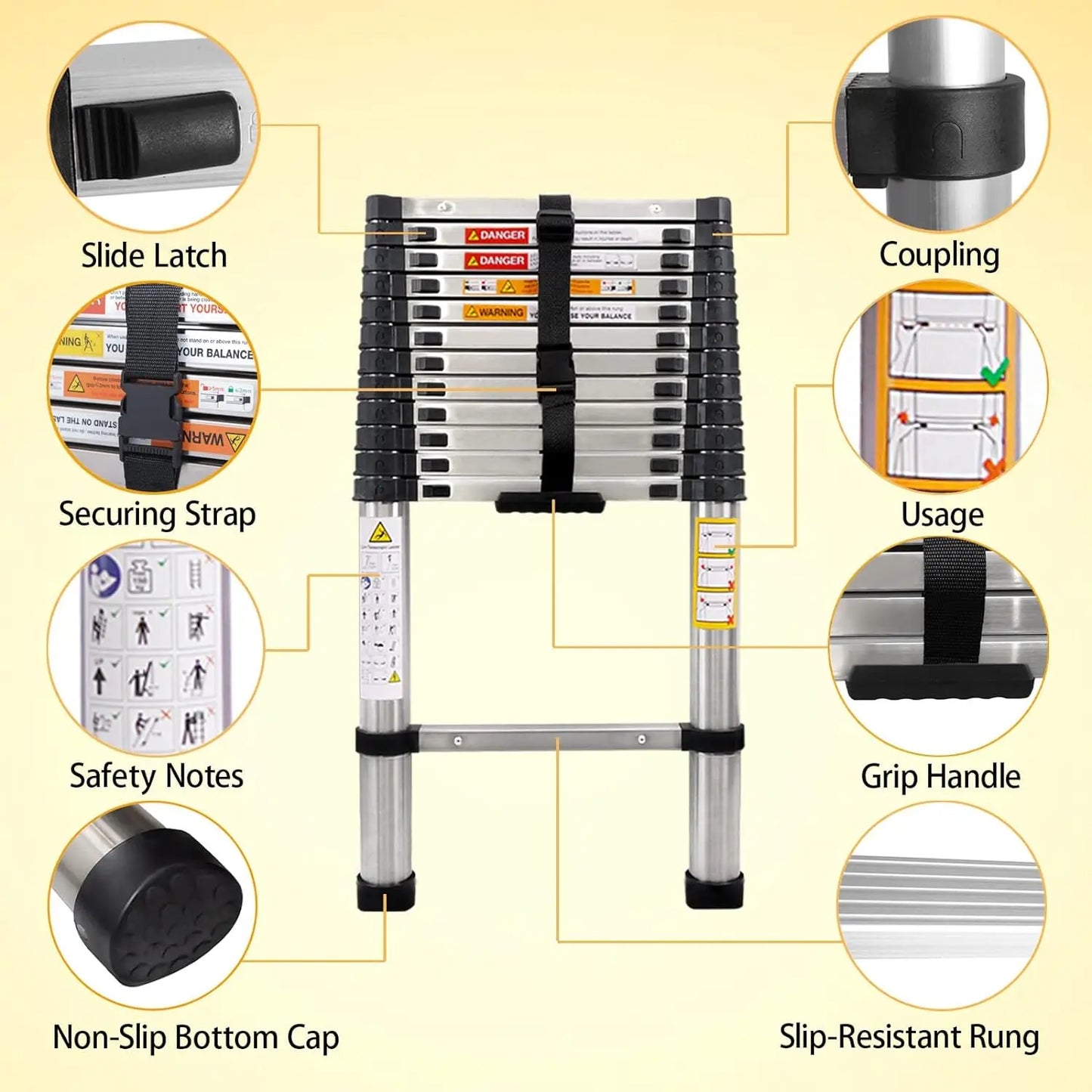 DayPlus Telescoping Stainless Steel Ladder Portable Extendable