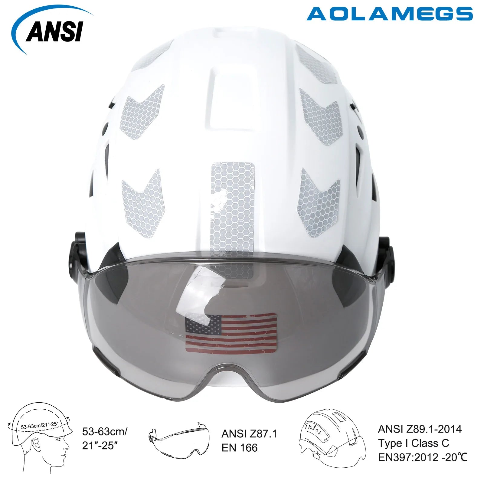 Aolamegs CE Safety Helmet With Goggles Reflective Stickers - Safety First Gear 25