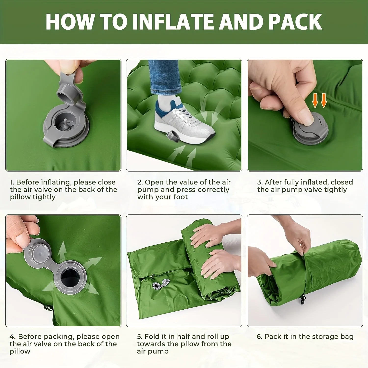 Super Thick Inflatable Sleeping Mat with Built-In Pillow for Camping - Safety First Gear 25
