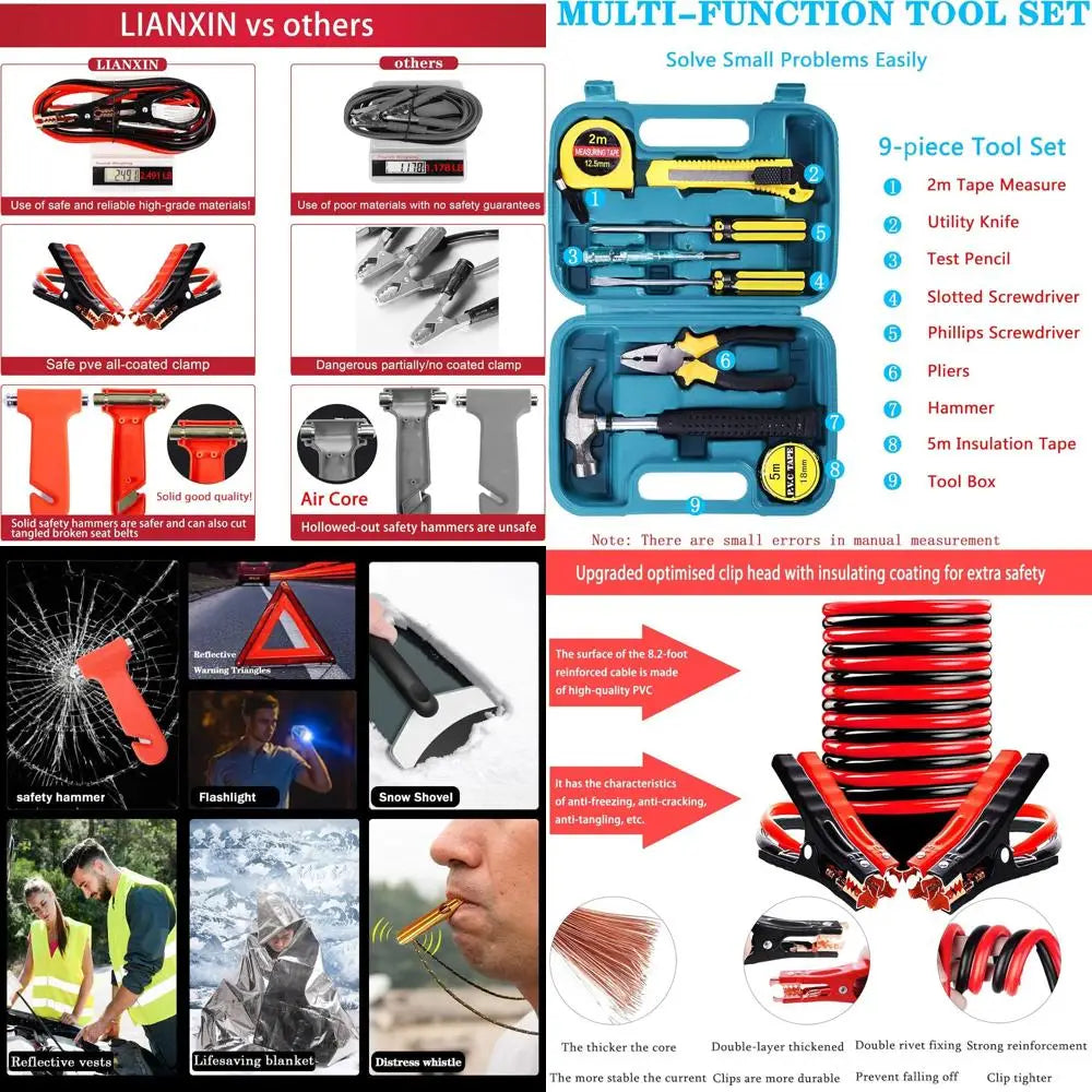 XMSJ All In One Roadside Emergency Kit With Jumper Cables