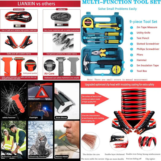 XMSJ All In One Roadside Emergency Kit With Jumper Cables