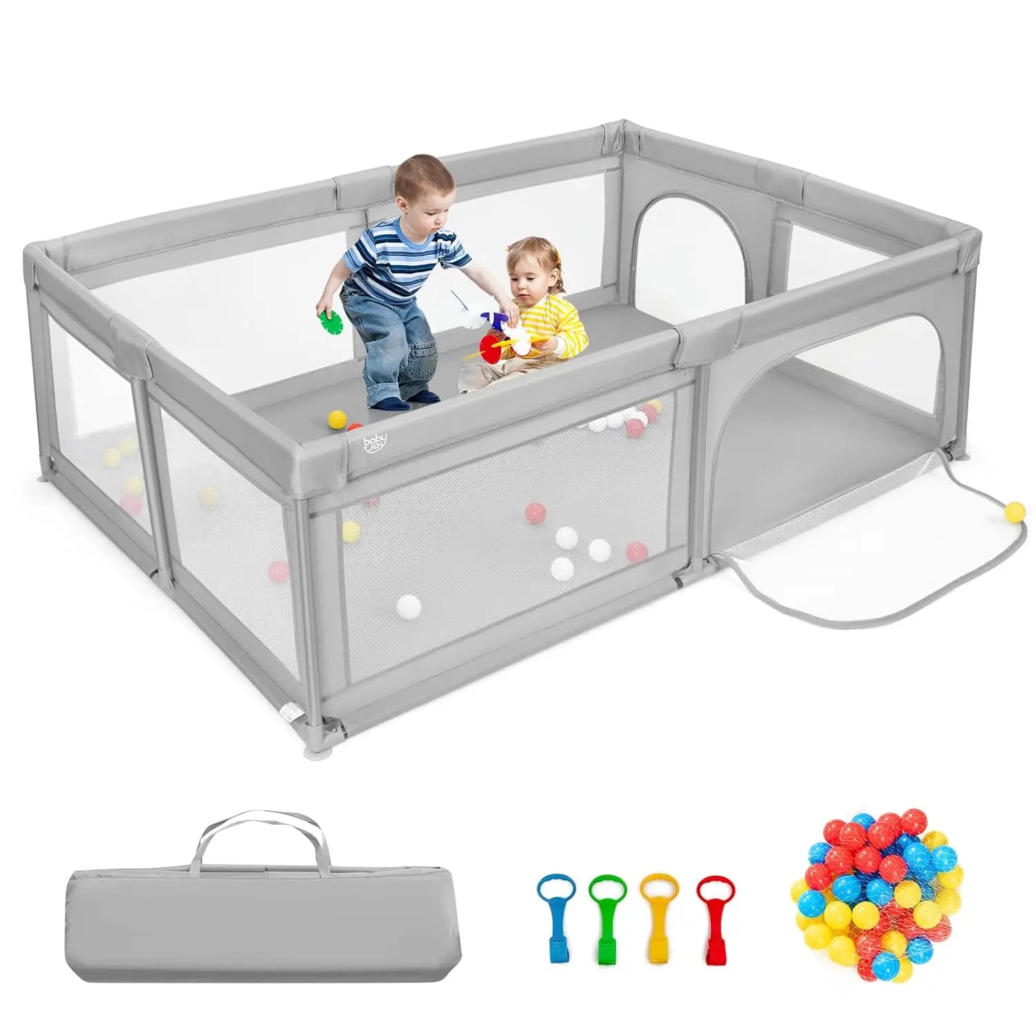 Extra Large Toddler Playpen with Ocean Balls and Suction Cups - Safety First Gear 25