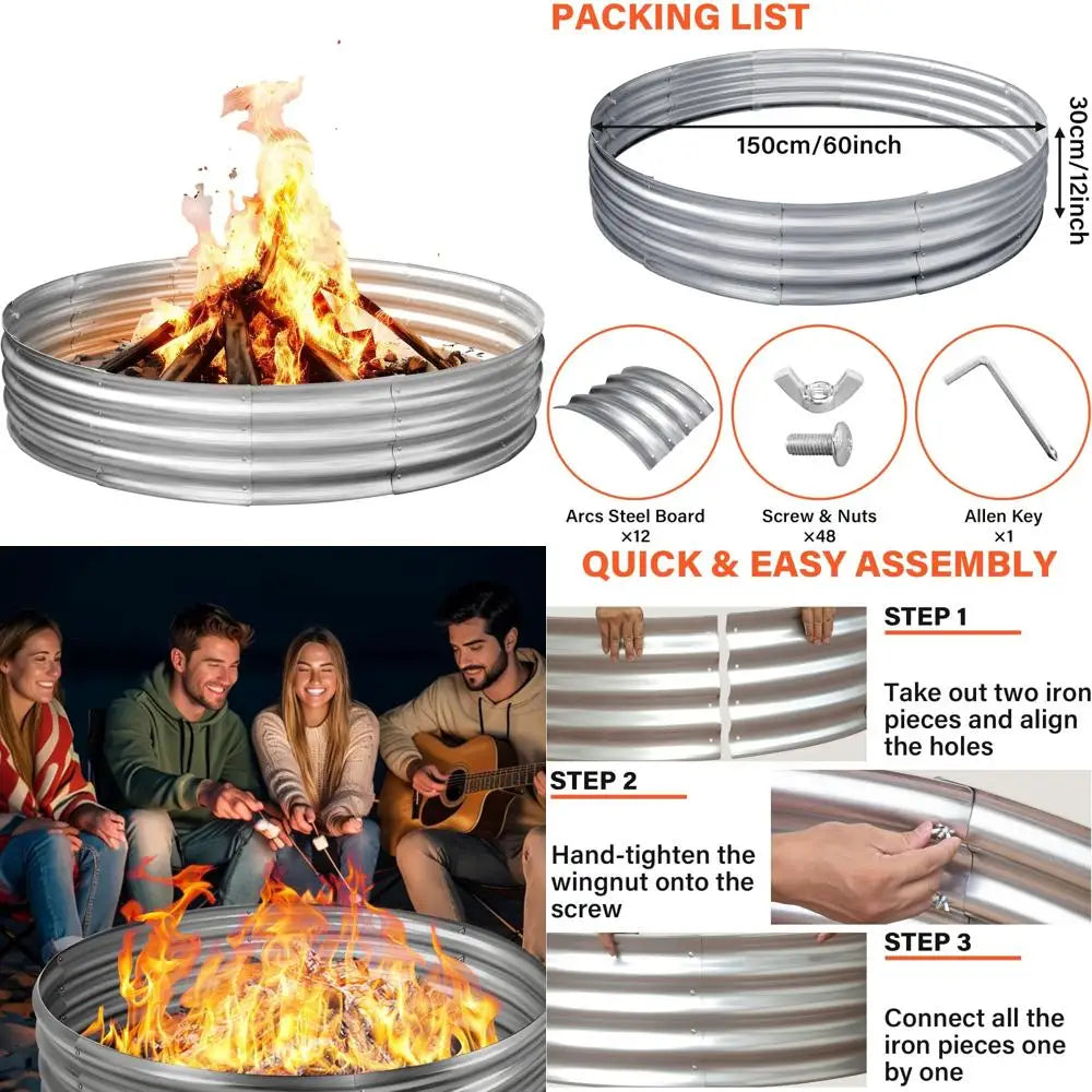 HGDThi Heavy Duty Galvanized Steel Fire Pit Ring Outdoor - Safety First Gear 25