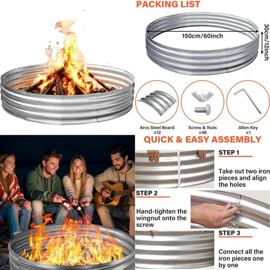 HGDThi Heavy Duty Galvanized Steel Fire Pit Ring Outdoor - Safety First Gear 25