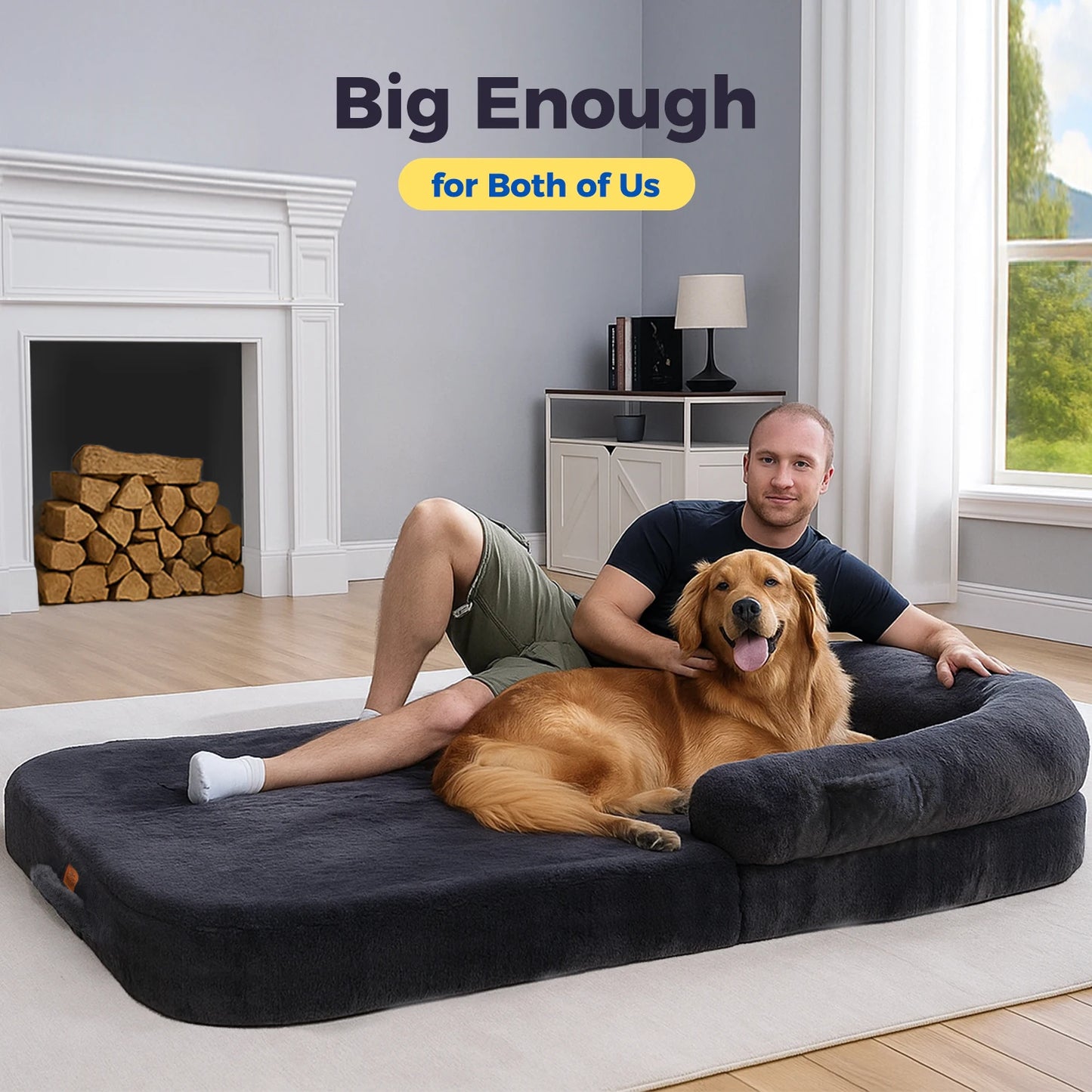 PAWZ Road Foldable Dog Bed For Large Dogs, Plush Washable Pet Sofa With Non Slip Bottom - Safety First Gear 25