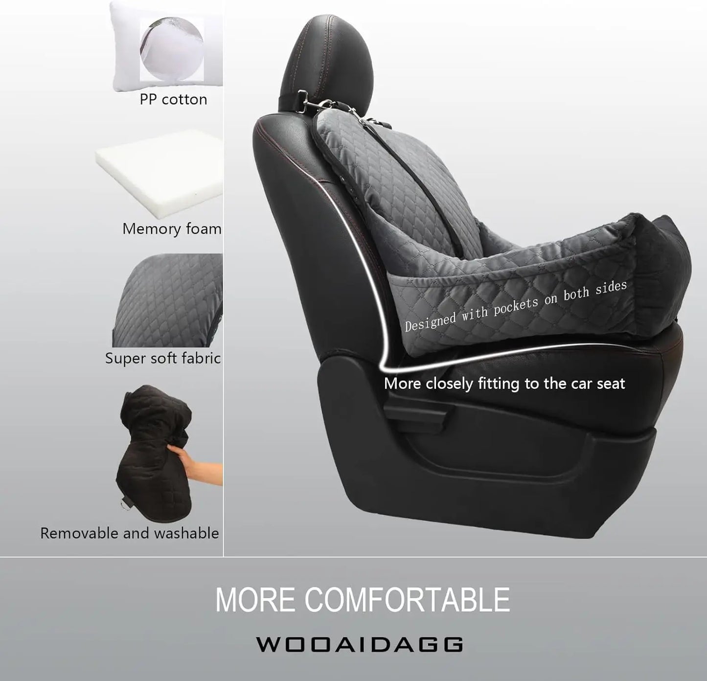 Dog Car Seat With Washable Cover And Memory Foam Cushion