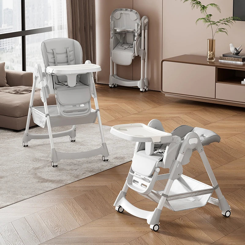Foldable Baby High Chair with PU Leather Backrest and Harness - Safety First Gear 25
