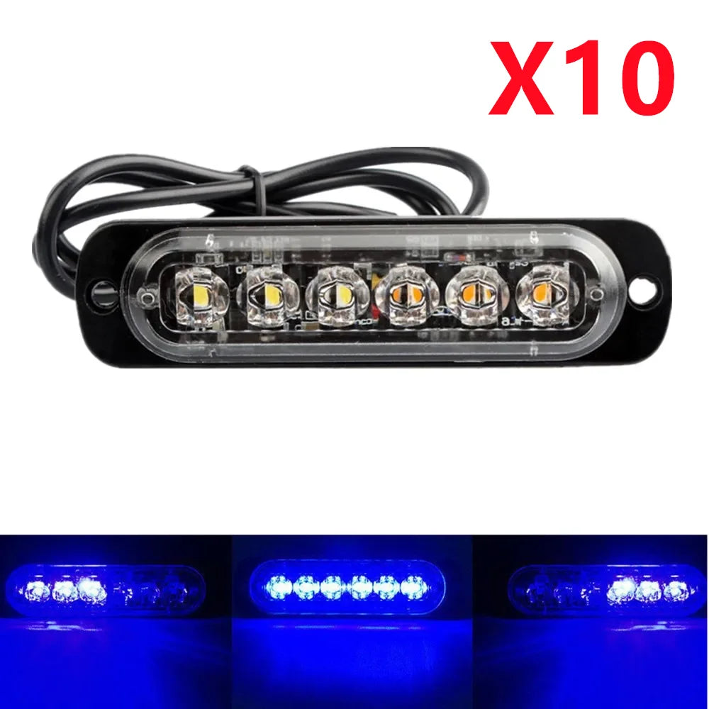 10PCS 6LED Strobe Warning Light for Car 12-24V Emergency Side Marker Light Truck Trailer Flashing Beacon Lamp