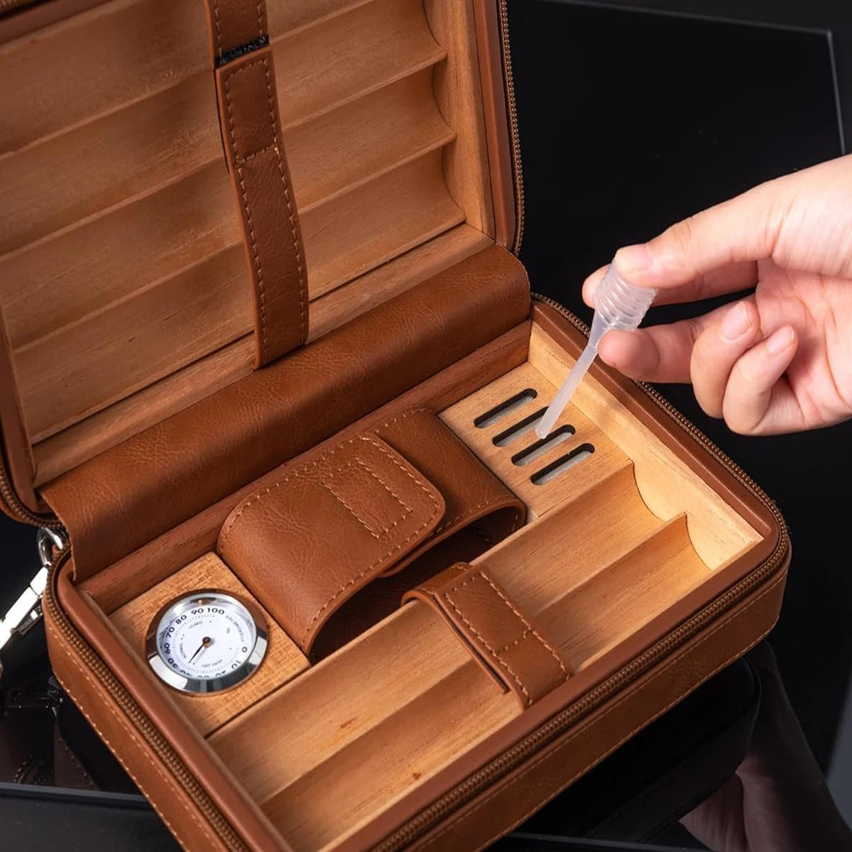 Leather Cigar Case With Humidifier For Fresh Storage - Safety First Gear 25