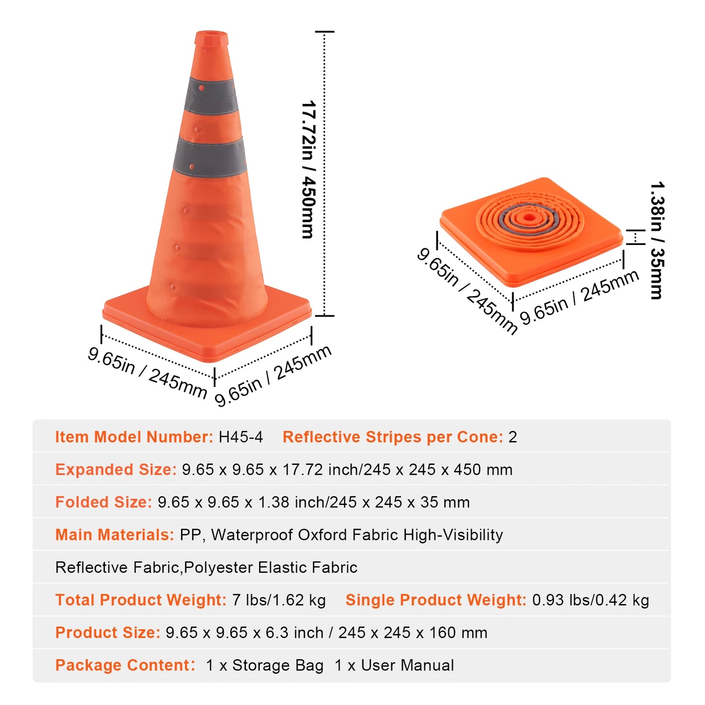 SucceBuy Safety Cones 2/4Pack 18/28inch Collapsible Traffic Construction Cones for Traffic Control Driving Training Parking Lots