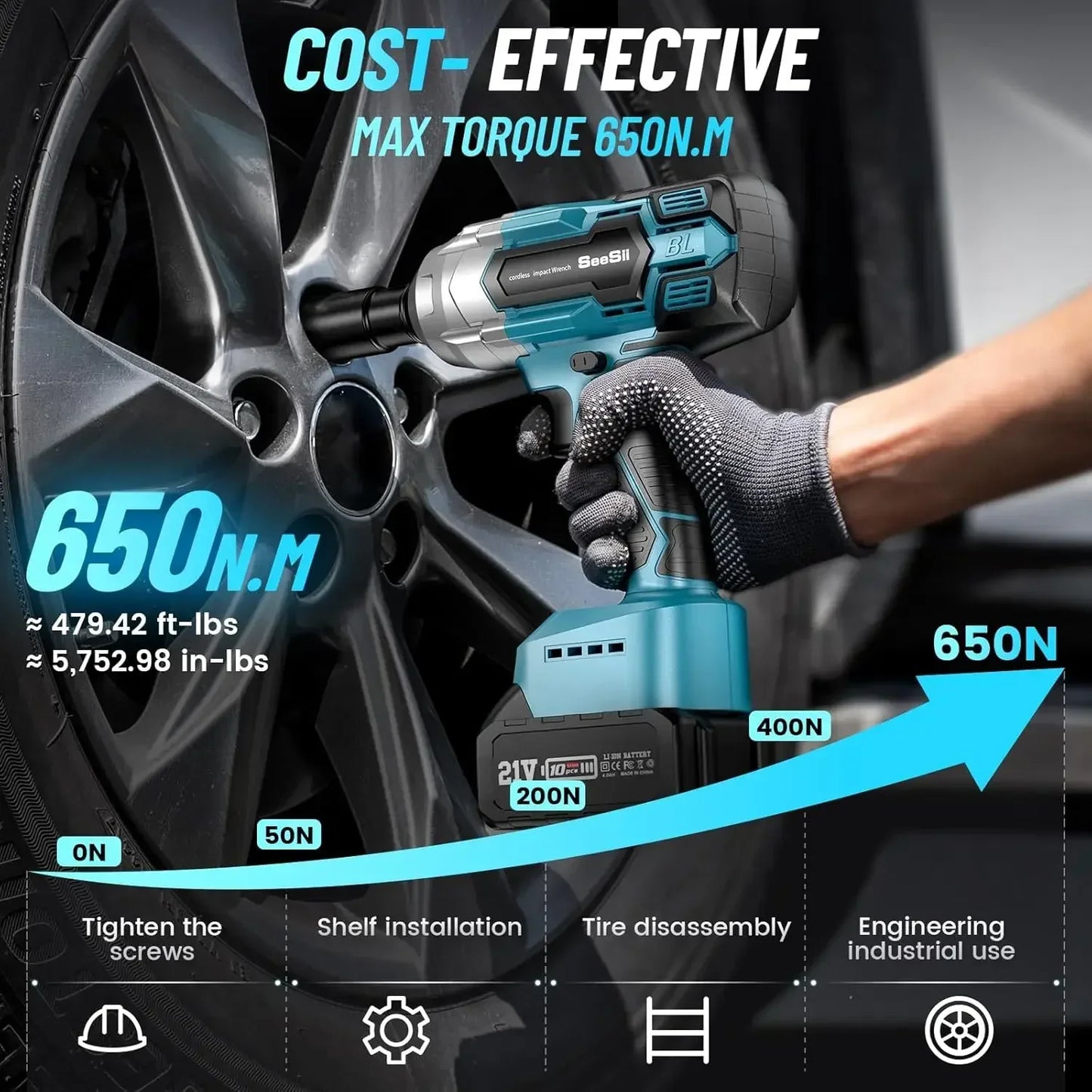 Seesii WH700 Brushless Cordless Impact Wrench 600Nm
