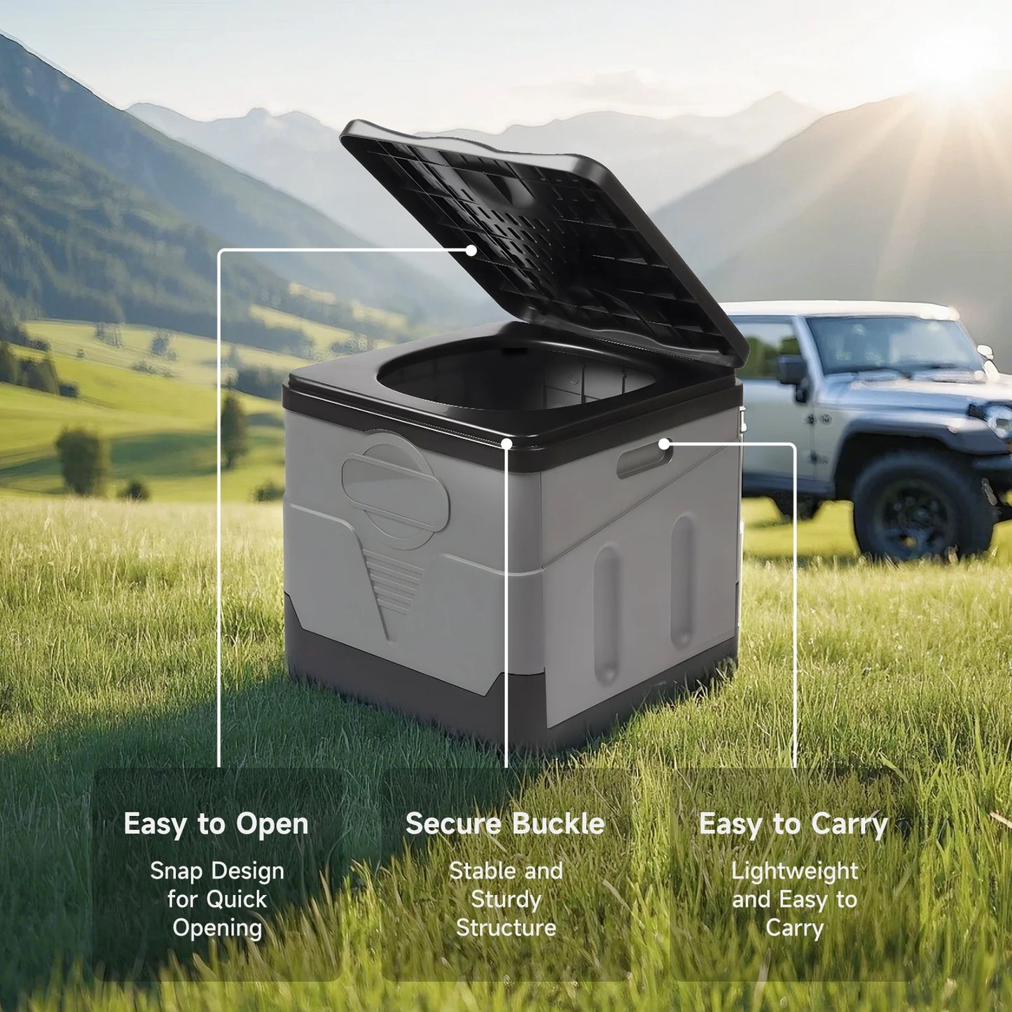 Portable Camping Toilet for Adults With Lid Paper Holder - Safety First Gear 25
