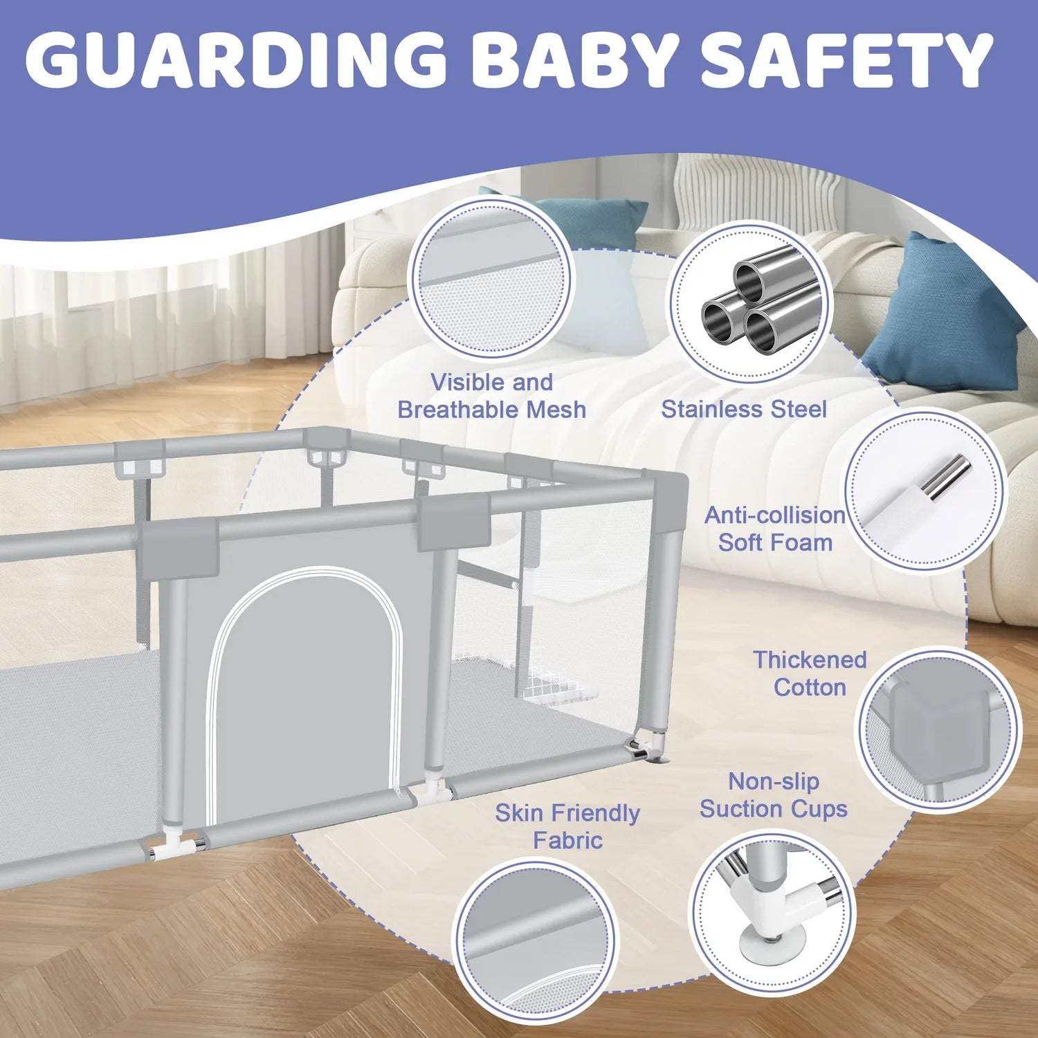 ANGDUO Baby Playpen With Soft Breathable Mesh Safety Fence - Safety First Gear 25