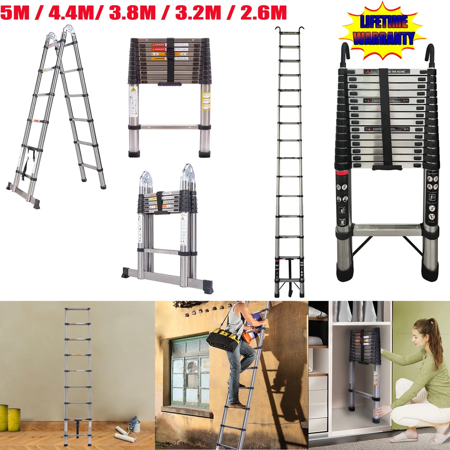 DayPlus Telescoping Stainless Steel Ladder Portable Extendable