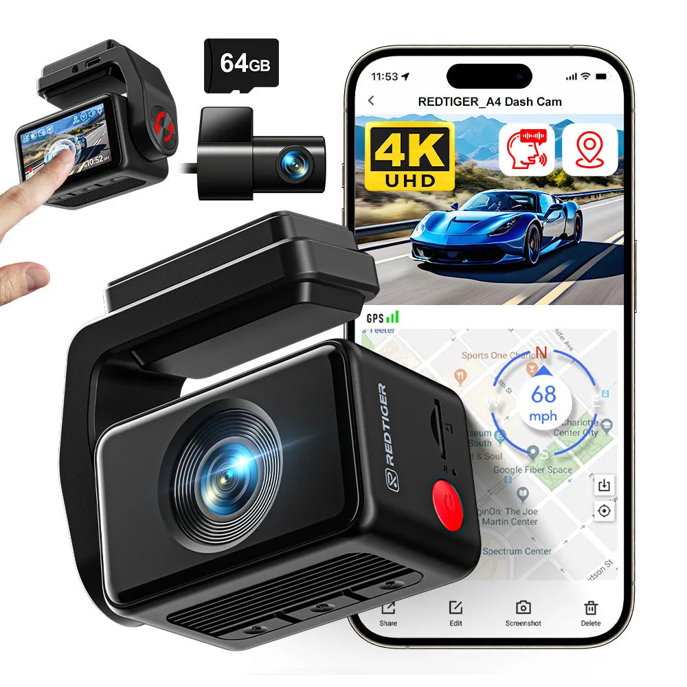 REDTIGER A4 Dash Cam Front Rear 4K Drive Recorder