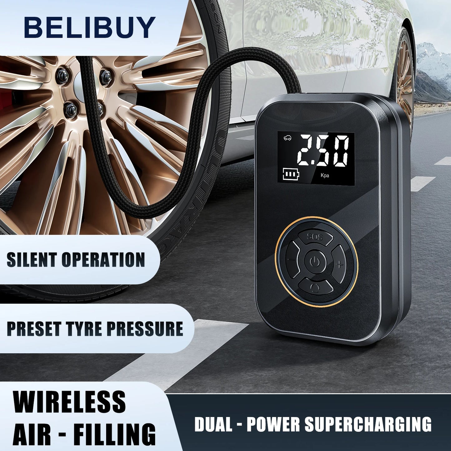 Belibuy Portable Tire Inflator With Digital Display Pump - Safety First Gear 25