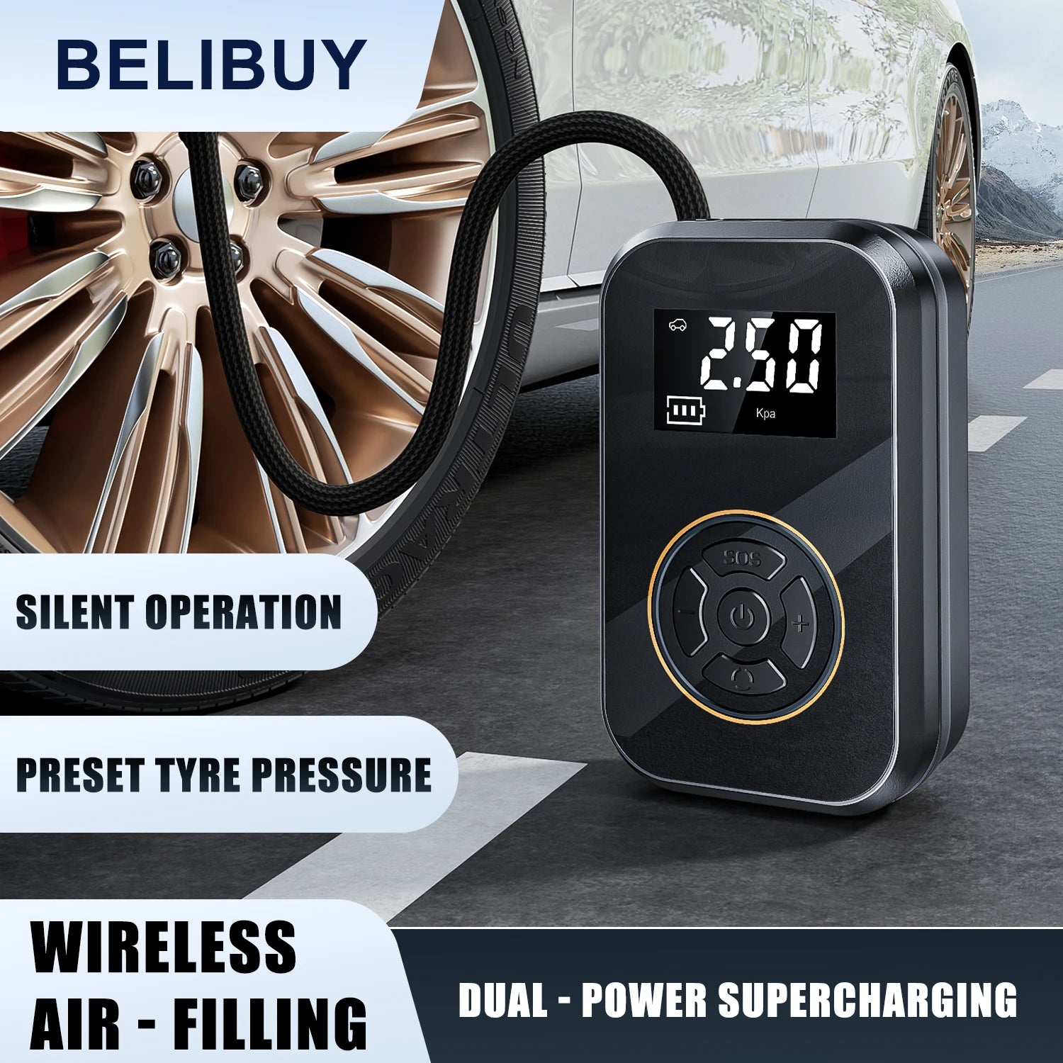 Belibuy Portable Tire Inflator With Digital Display Pump - Safety First Gear 25