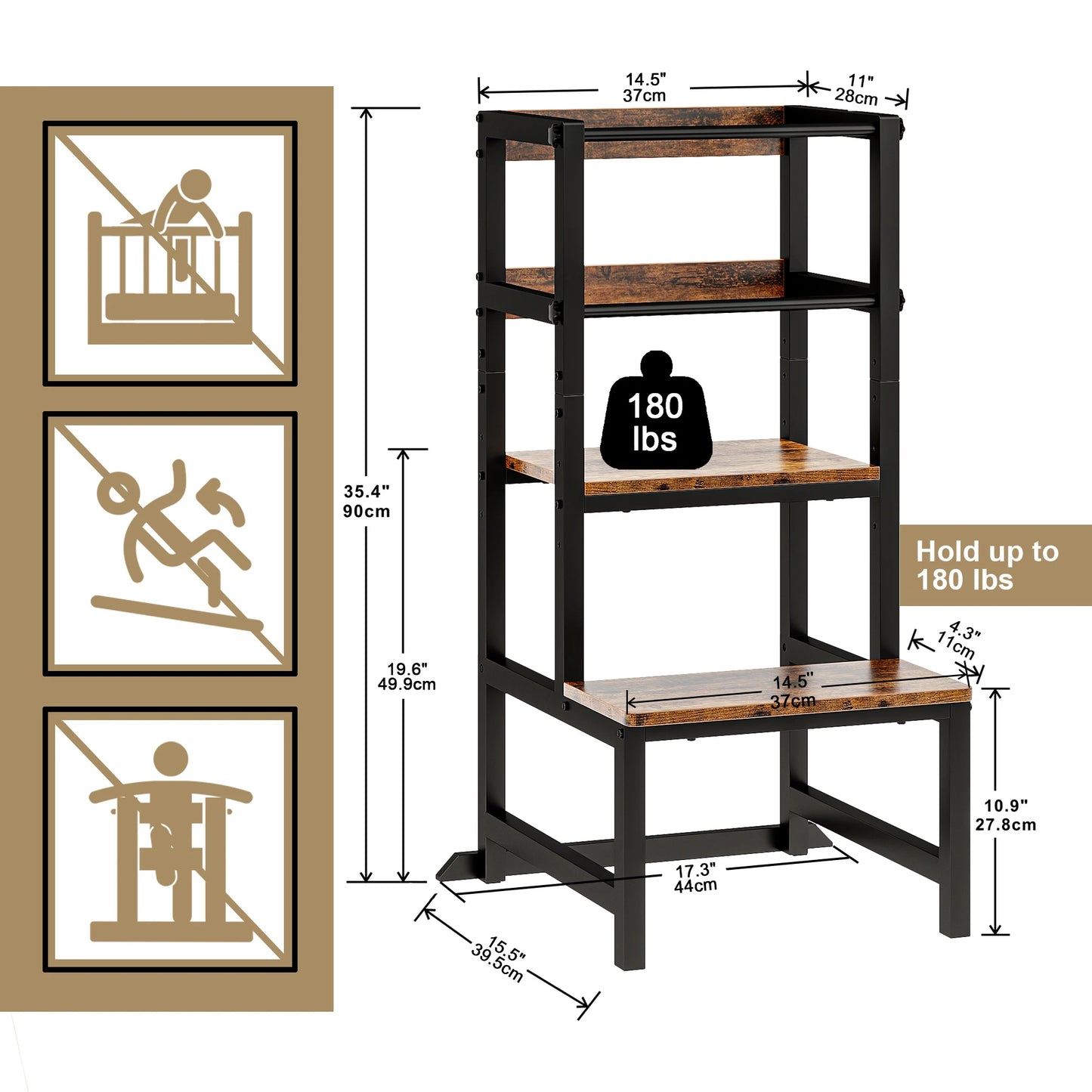Hignconcerned Toddler Kitchen Step Stool Adjustable Tower - Safety First Gear 25