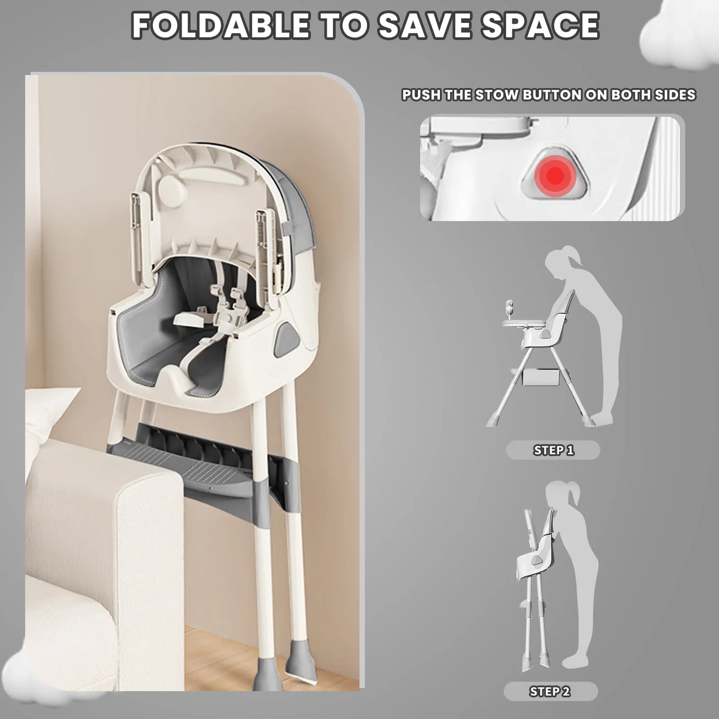 UBRAVOO Foldable Baby High Chair With Antislip Pad Toy Rack - Safety First Gear 25