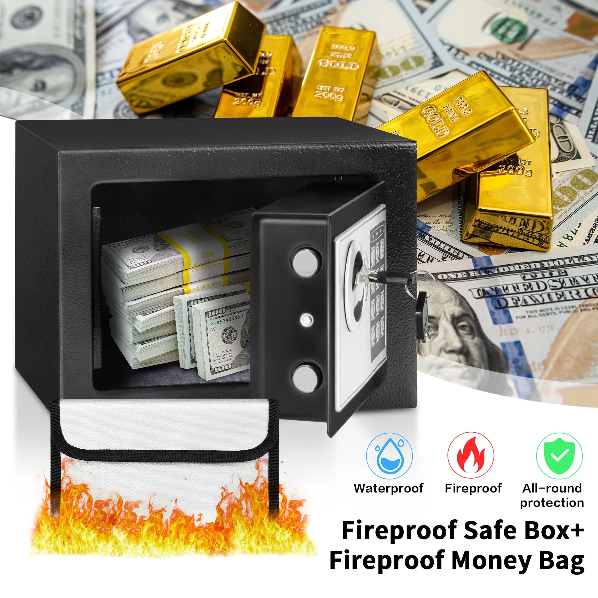 Digital Safe Box with Fireproof Money Bag for Home Security - Safety First Gear 25