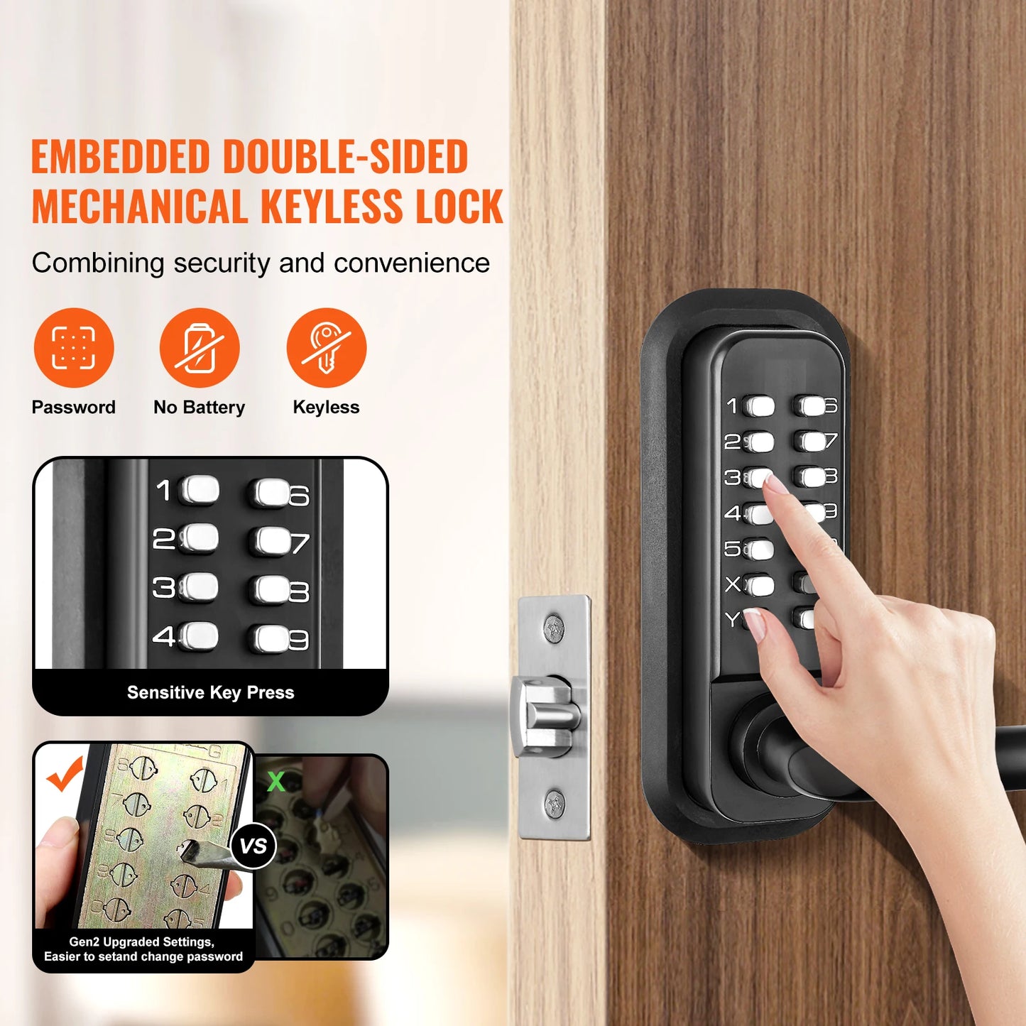 SucceBuy Mechanical Keyless Entry Door Lock Dual Sided 14Digit Keypad - Safety First Gear 25
