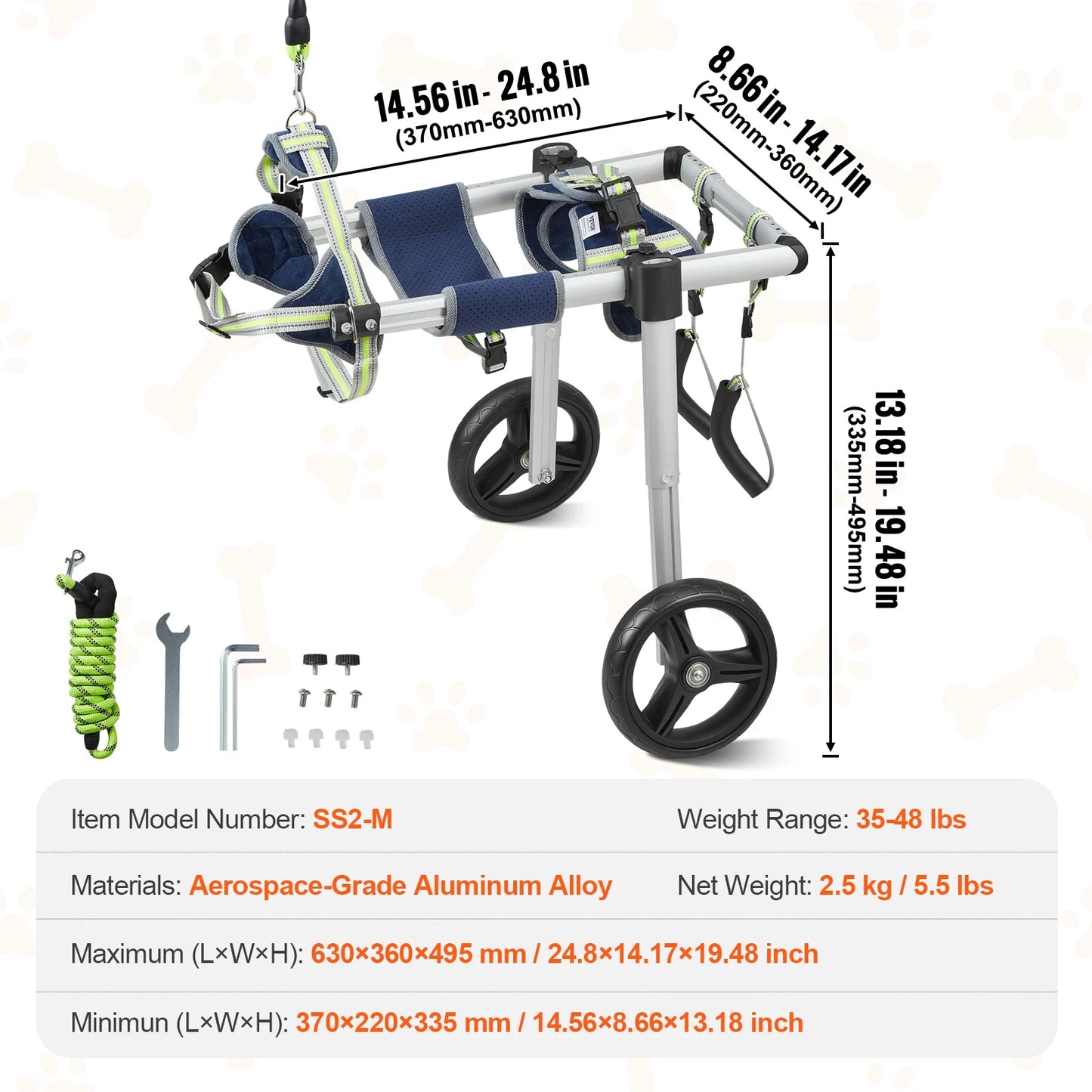 SucceBuy 2 Wheel Dog Wheelchair For Hind Limbs Support