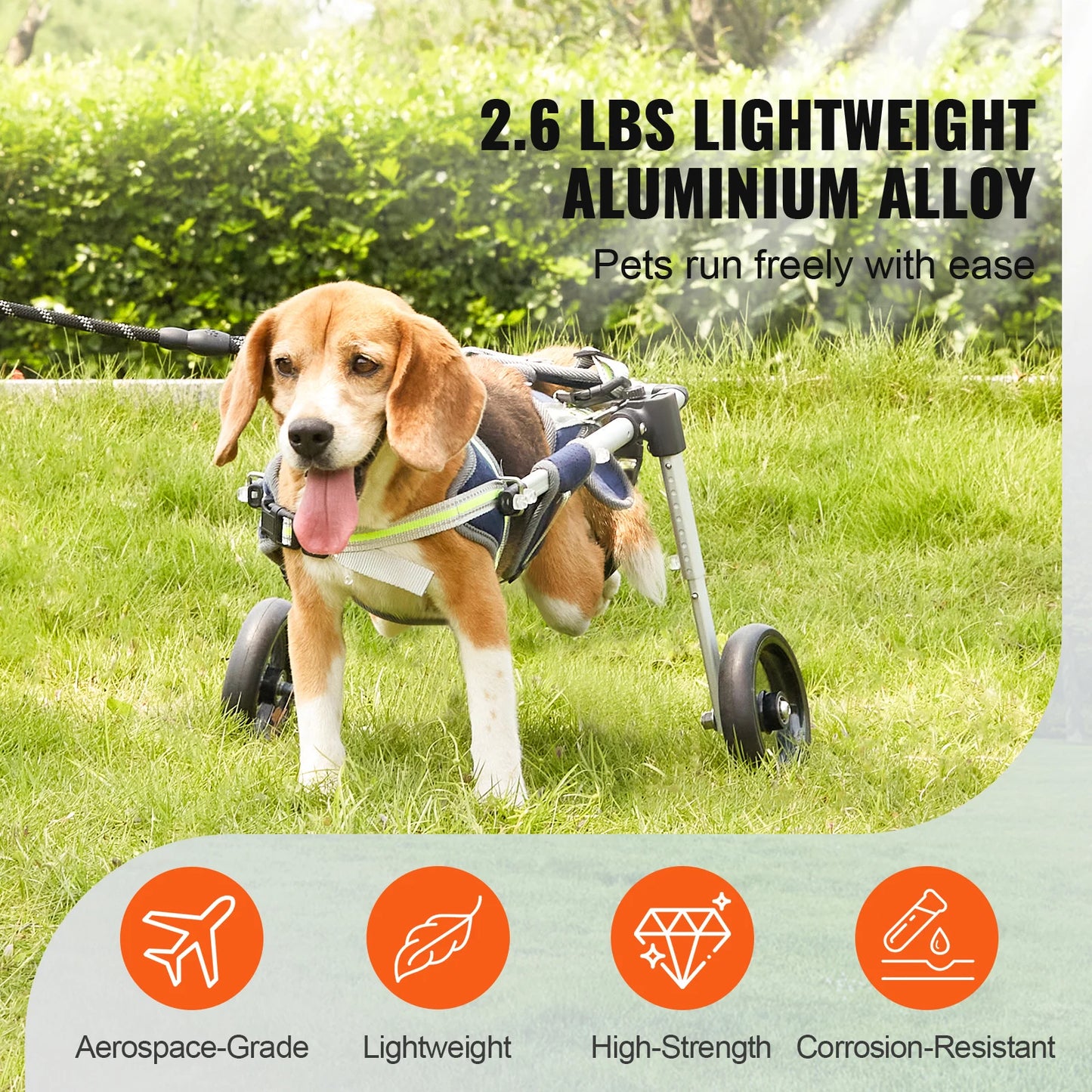 SucceBuy 2 Wheel Dog Wheelchair For Hind Limbs Support